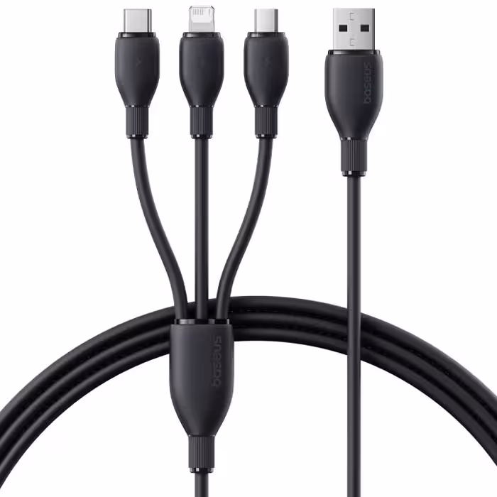 کابل چند سر USB به تایپ‌سی، لایتنینگ و میکرو یو‌اس‌بی 3.5 آمپر 1.3 متری بیسوس P103778002U01