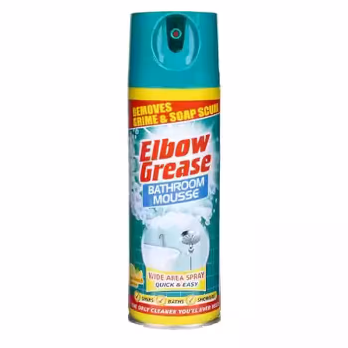 اسپری پاک کننده چند منظوره حمام بریتانیایی گریس البو Elbow Grease Bathroom Mousse & Shower Lemon با رایحه لیمو 400 میل