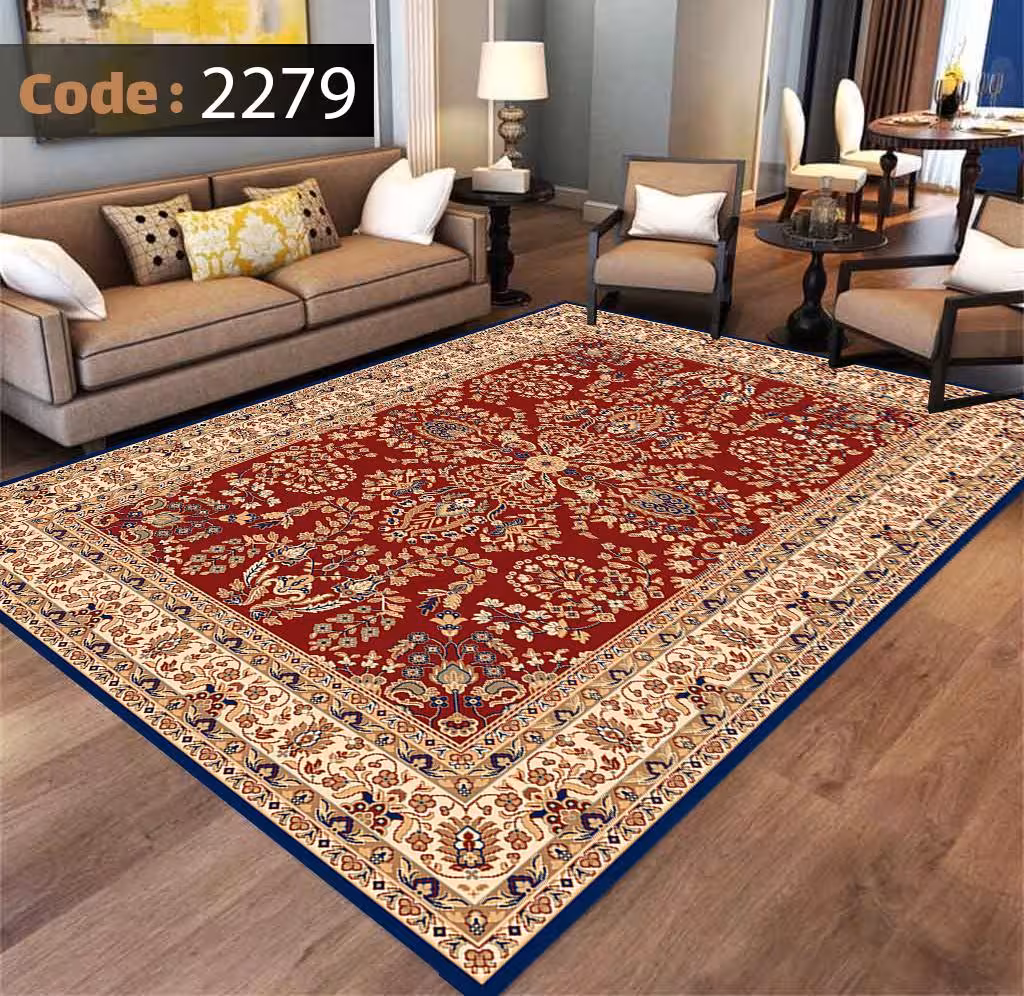 کاورفرش روفرشی دورکشدار گوشه لیفه ای لاکی ، آبی و متنوع کد 2279