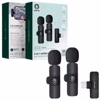 میکروفن یقه ای بیسیم شارژی 2عددی Green Lion،Type-c,lightning,USB
