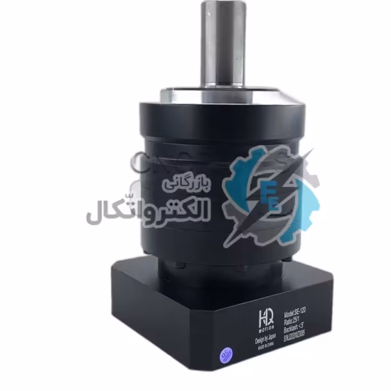گیربکس خورشیدی سرووموتور HQM اچ کیو ام مدل SE120-10-24 سایز 120 نسبت 1 به 10 شفت ورودی 24 شفت خروجی 32 فلنج گرد مناسب 2 کیلووات 2000 دور (گیربکس سیاره ای)