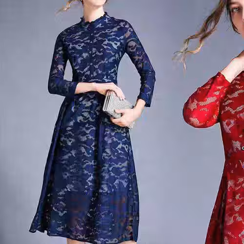 تونیک دانتل آستردار زنانه و دخترانه ، رنگ سرمه ای