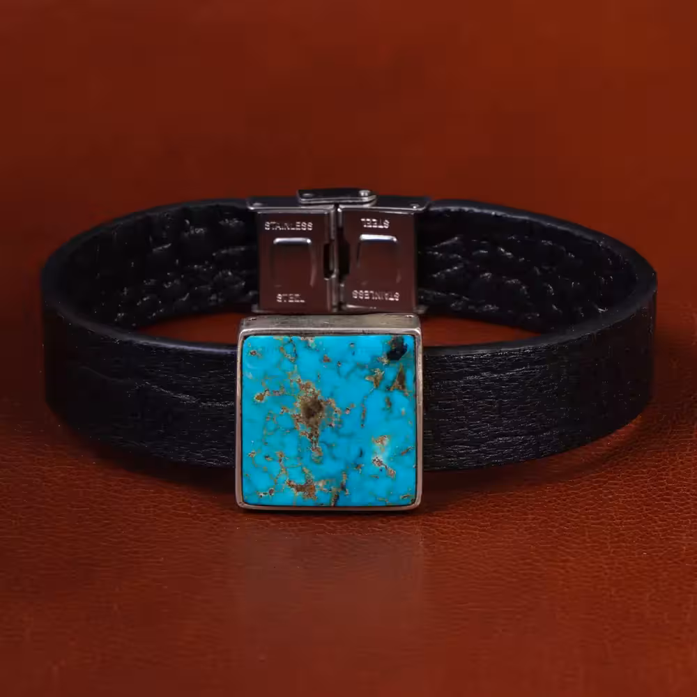 دستبند چرم فیروزه کد 22978 - جواهری مشاهیر