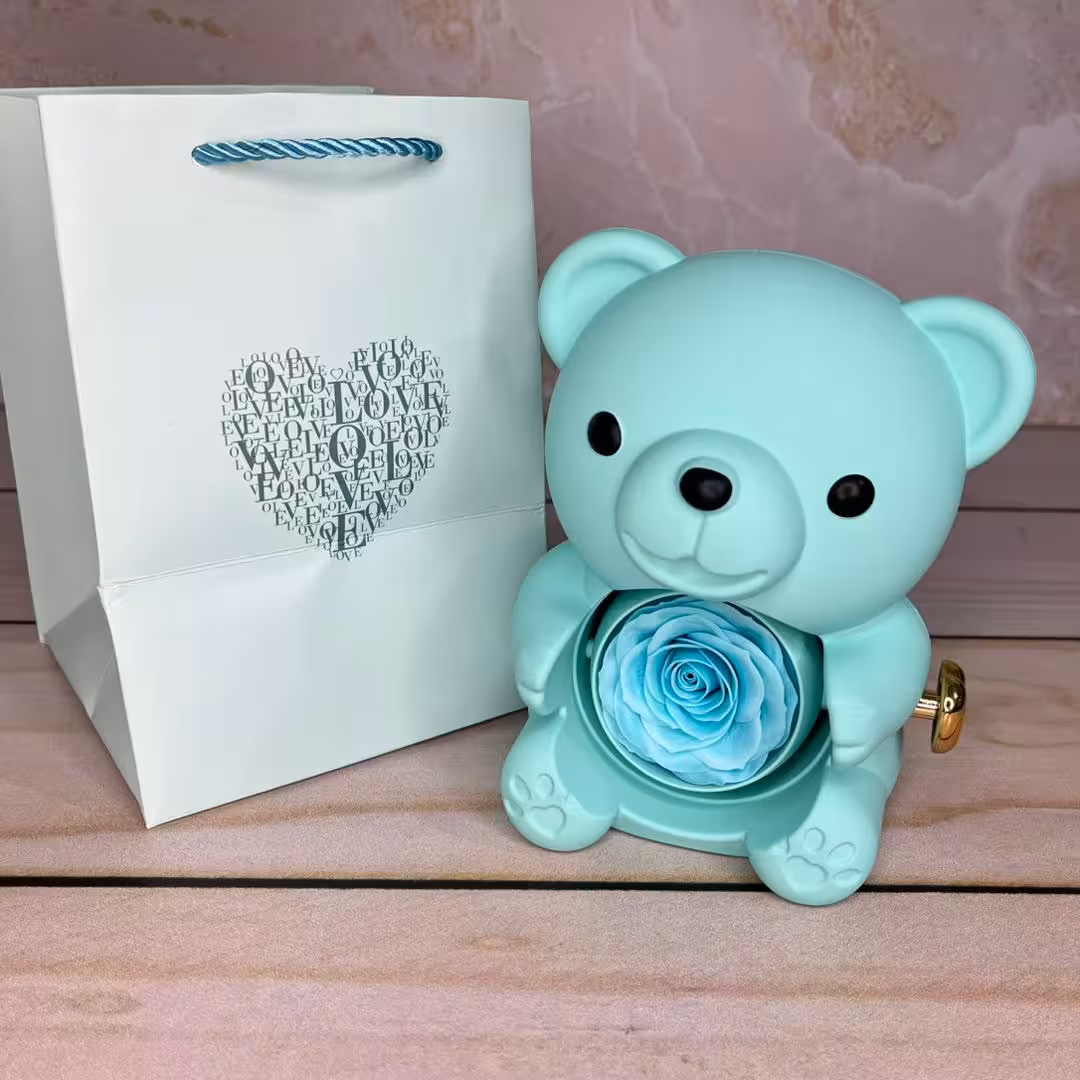 باکس سورپرایزی تدی رنگبندی آبی وصورتی و قرمز