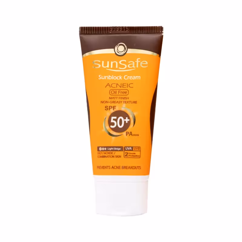 کرم ضد آفتاب SPF50 فاقد چربی پودری بژ روشن سان سیف