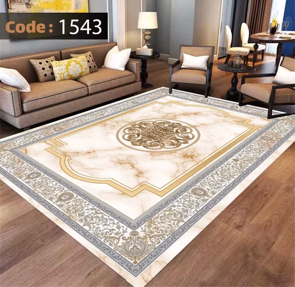 کاورفرش روفرشی دورکشدار گوشه لیفه ای طوسی کرم کد 1543