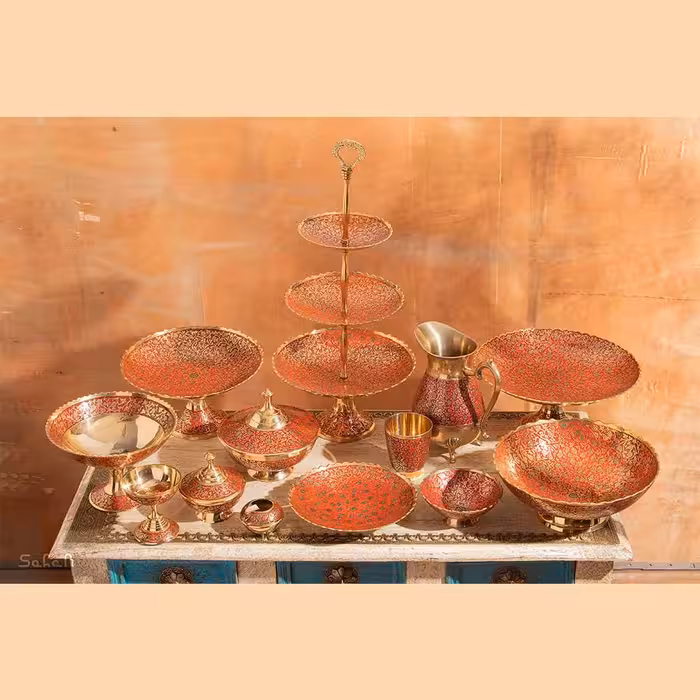 ست کامل 26 پارچه برنجی طرح انگور رنگ قرمز کد 351