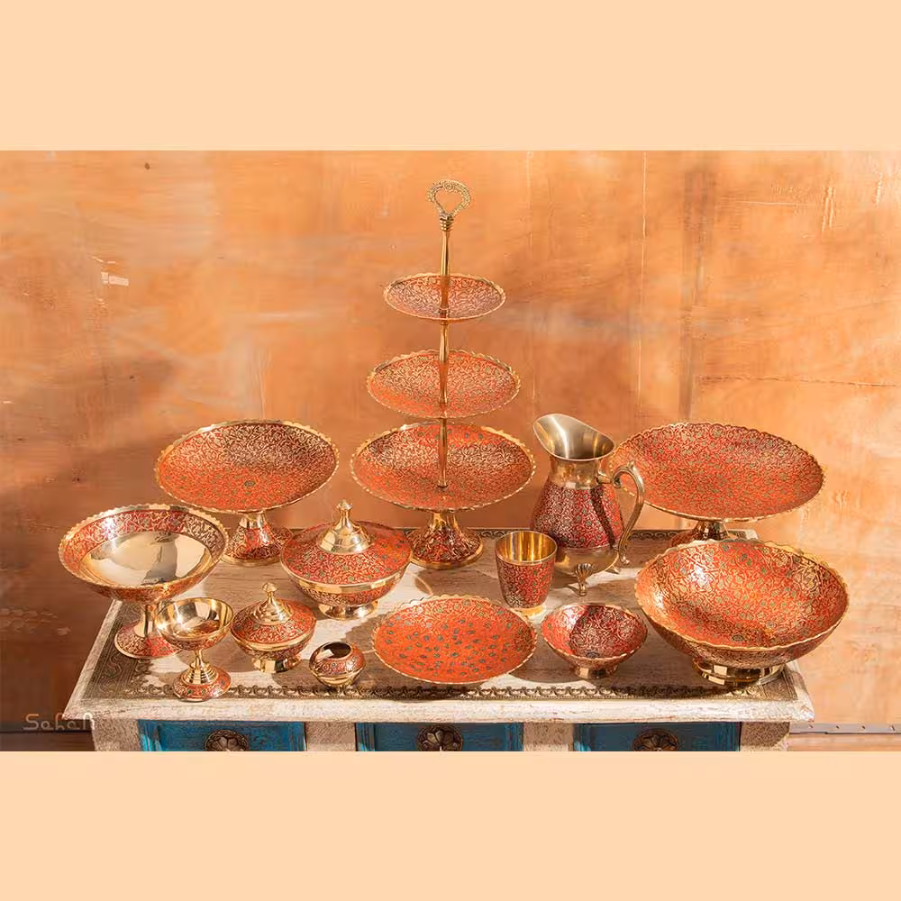 ست کامل 26 پارچه برنجی طرح انگور رنگ قرمز کد 351