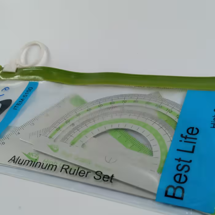 پک گونیا، نقاله و خط کش فلزی با کیسه پلاستیکی زیپ دار