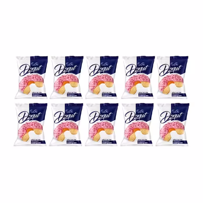 دونات با روکش توت فرنگی نظری 53 گرمی بسته 32 عددی