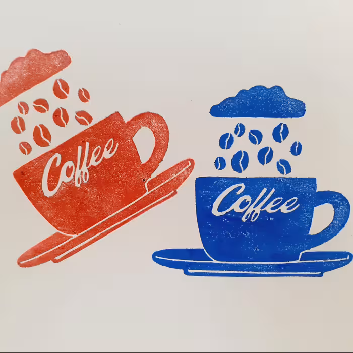 مهر طرح قهوه و هندزفری ،مهر دستساز لینولئوم ،مناسب چاپ کاغذ