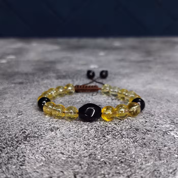 دستبند سنگ سیترین و عقیق سیاه کد 310083