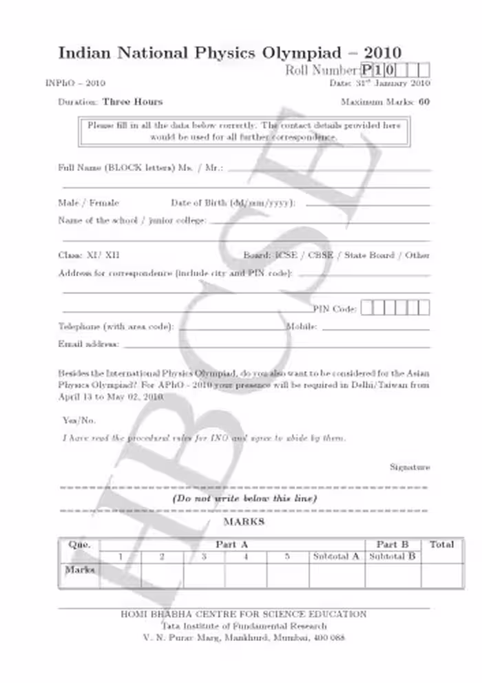 خرید و دانلود نسخه کامل کتاب INPhO 2010 Question Paper from India Indian National Physics Olympiad