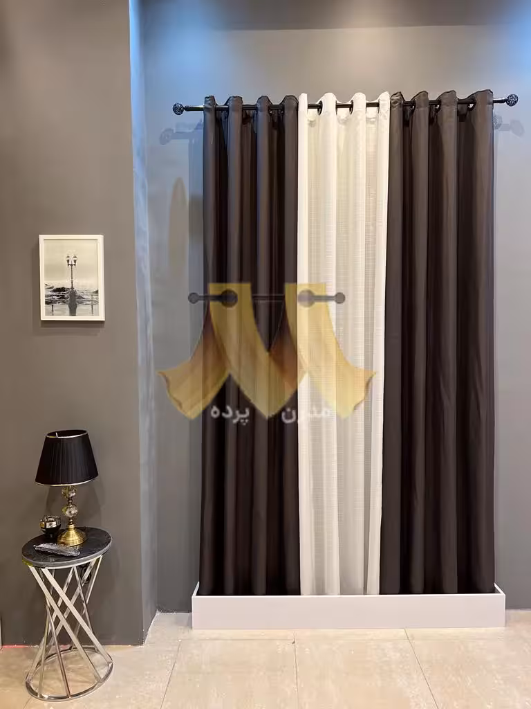 پرده آماده پانچی کتان ساده طوسی زغالی