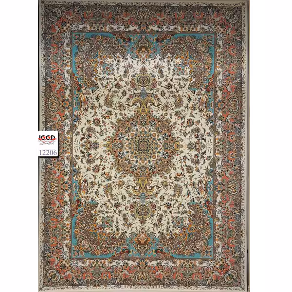 فرش 1200 شانه زمینه کرم بزرگمهر کاشان – کد 12206