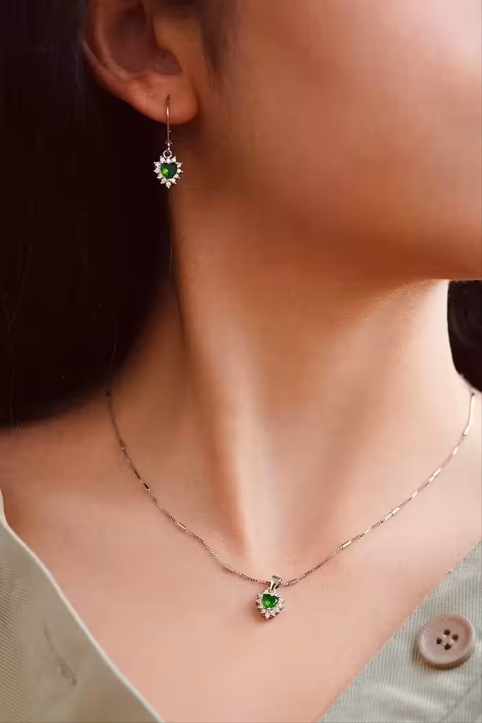 نیمست قلب سنگ دابلت اصل نقره جواهری کد 00466