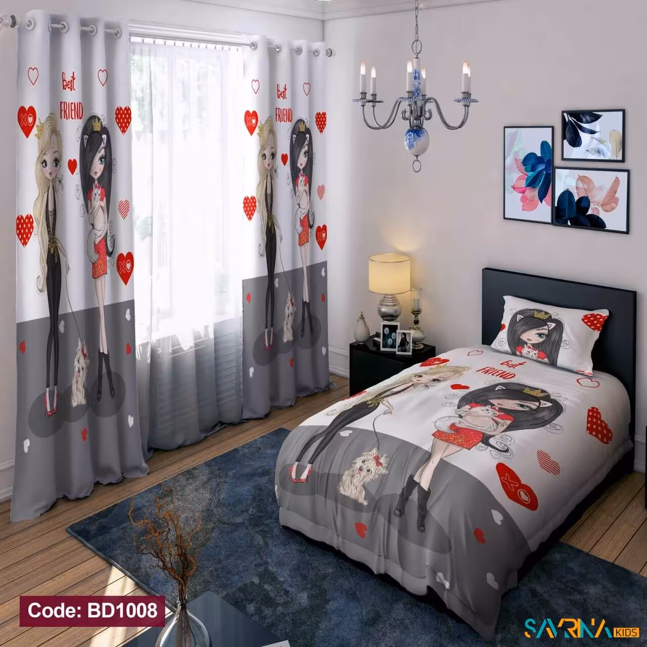 ست اتاق خواب دخترانه طرح دختر لایف استایل کد BD1008