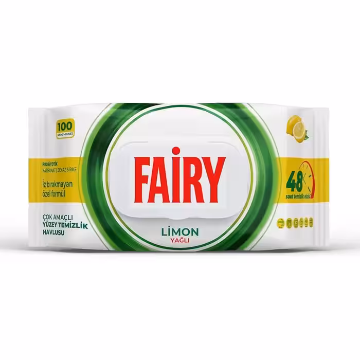 دستمال مرطوب پاک کننده سطوح چند منظوره فیری رایحه لیمو بسته 100 عددی