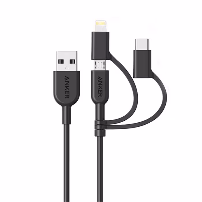 کابل تبدیل USB به لایتنینگ/USB-C/microUSB انکر مدل a8436 Power line2 طول 0.9 متر