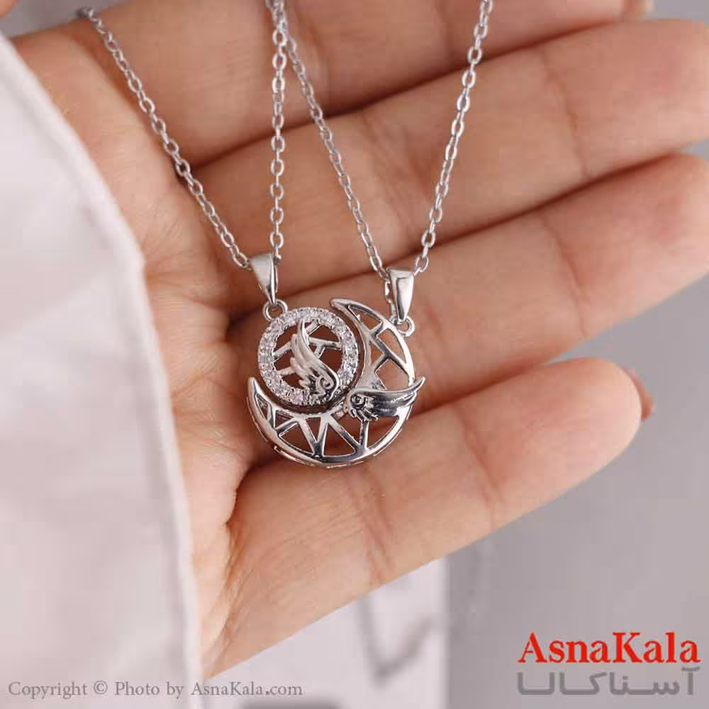 گردنبند ست دو نفره استیل 316 مدل ماه و خورشید طرح فرشته نقره ای کد GNB16803W