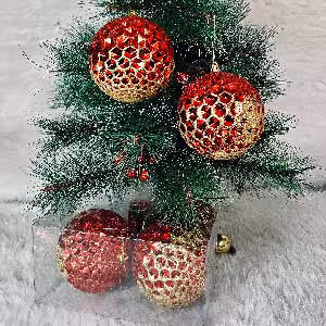 اویز گوی قرمز طلایی کریسمس 10 سانت 2 عددی کد 228