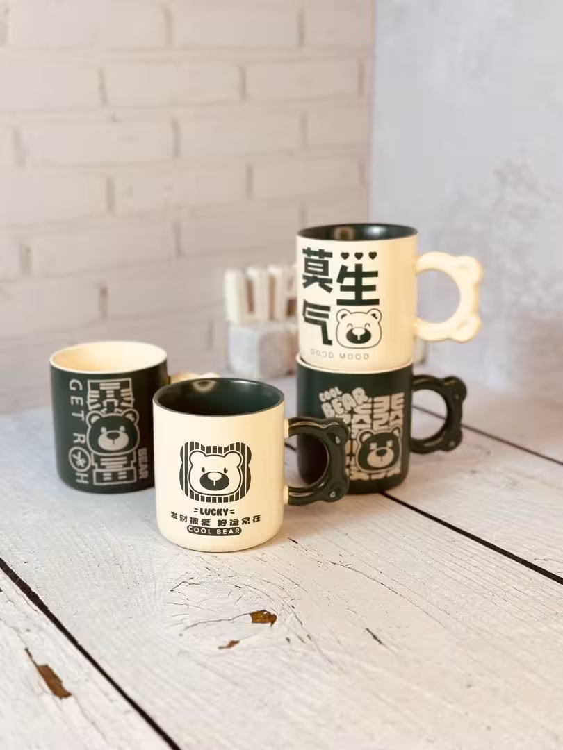 ماگ سبز و کرم دسته تدی بدون درب کد 7440