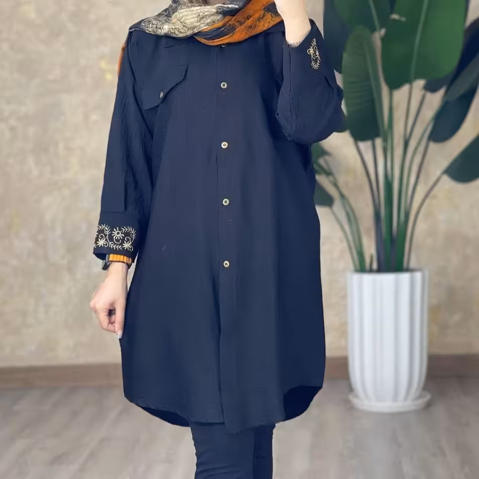 مانتو آستین گلدوزی مشکی محرمی