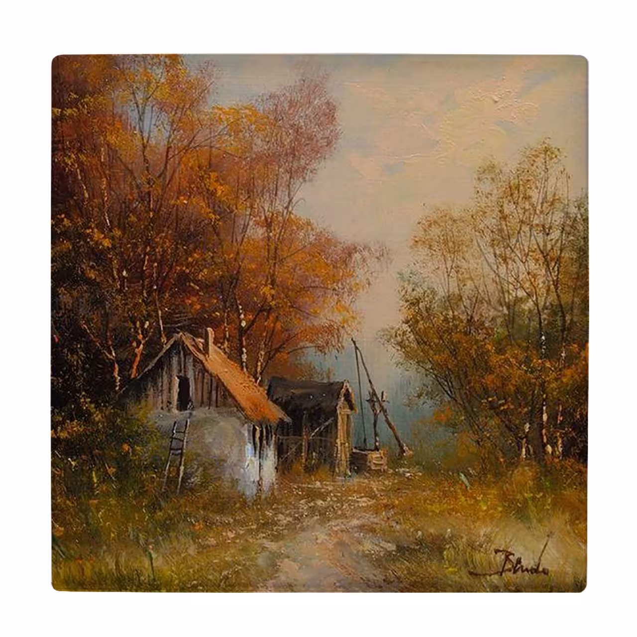  زیر لیوانی  طرح نقاشی خانه های روستایی کد    6078657_5017