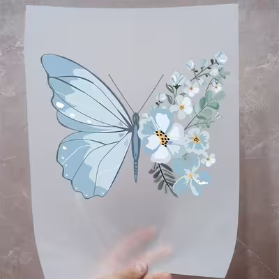 استیکر پارچه و لباس مدل دی تی اف طرح پروانه گل کد H20.165 مجموعه 3 عددی