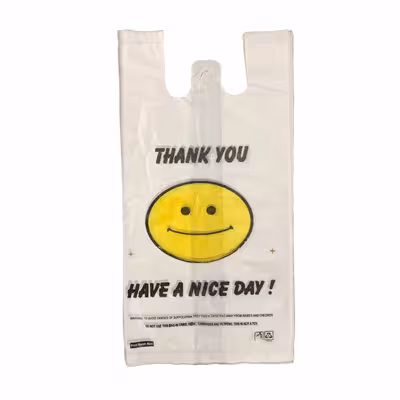 کیسه خرید مدل ضخیم دسته دار طرح لبخند C37 بسته 100 عددی