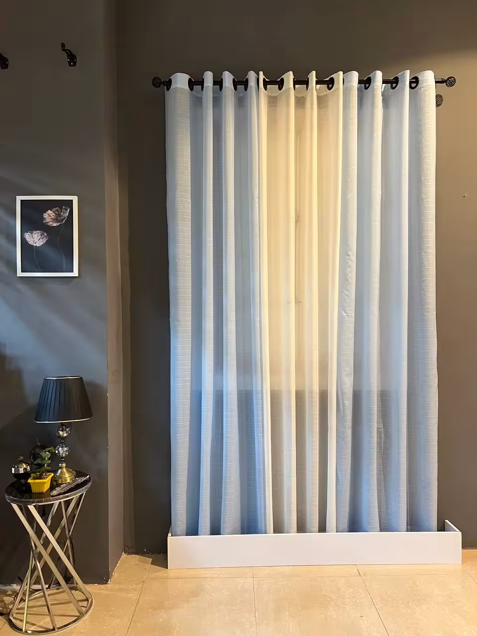 پرده پانچی حریر ساده آبی روشن