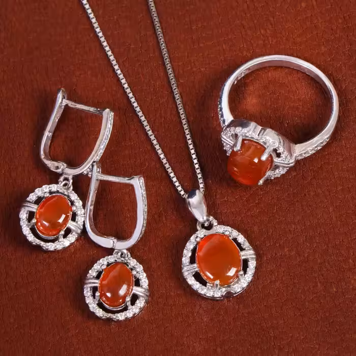 نیم ست عقیق زنانه کد 17330 - جواهری مشاهیر