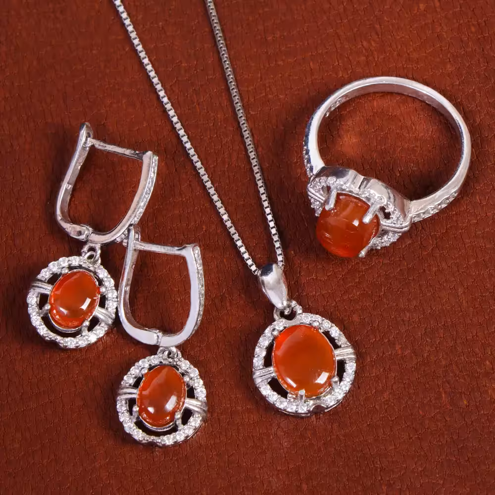 نیم ست عقیق زنانه کد 17330 - جواهری مشاهیر