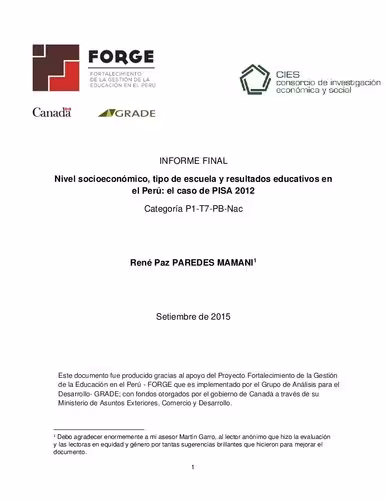 خرید و دانلود نسخه کامل کتاب Nivel socioeconómico, tipo de escuela y resultados educativos en el Perú: el caso de PISA 2012. Informe Final