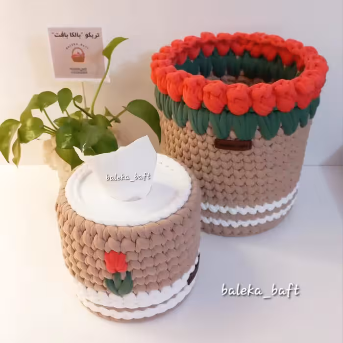 ست سطل و جادستمالی تریکو لاله قابل شستشو 