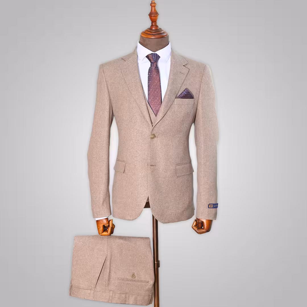 کت و شلوار ژیله دار اسلپ رنگ خاکی کد 1418