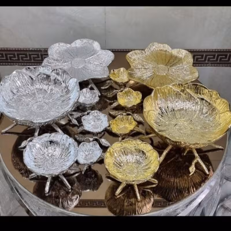 ست سرویس ظروف پذیرایی  شیرینی خوری میوه خوری پلی استر طرح گل 7تکه