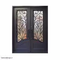 درب فلزی فرفورژه لوکس دو لنگه و شیشه خور کد 1102