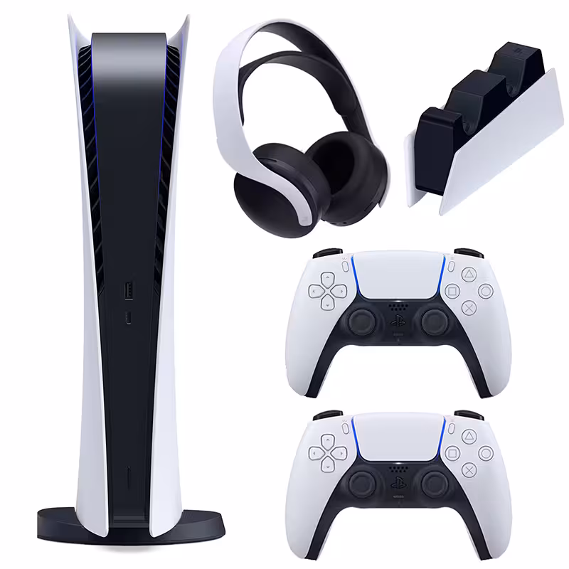 باندل کنسول بازی سونی مدل پلی استیشن (Playstation 5 (1016 Digital Editoin به همراه یک هدست و یک پایه شارژر و یک دسته بازی