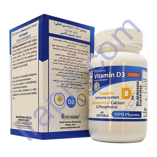 سافت ژل ویتامین D3 دو هزار واحد او پی دی فارما 60 عدد