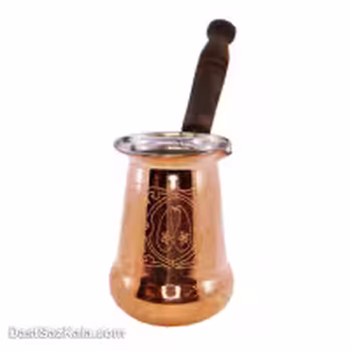 قهوه جوش مسی زنجان طرح دار دسته چوبی کد SSH-14