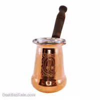 قهوه جوش مسی زنجان طرح دار دسته چوبی کد SSH-14