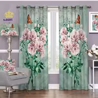 پرده پذیرایی دو قواره پانچ گلدار طرح دسته گل و پروانه کد S6685