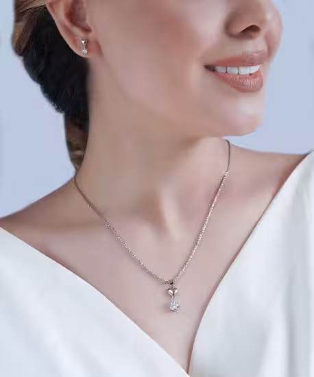 💍نیم ست ظریف قلب و تک نگین خاص و زیبا ، نقره عیار 925 (N_4159)‌‌‌‌‌‌