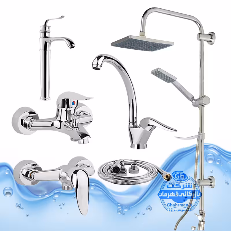 ست 6 عددی شیرآلات مدل قهرمان | شیر ظرفشویی   روشویی پایه‌بلند   حمام   توالت   علم دوش اتومات   شلنگ توالت | کروم براق