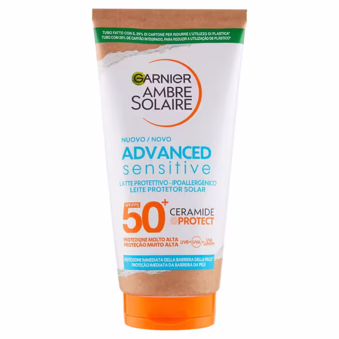 کرم ضد آفتاب ضد حساسیت گارنیر175 میل  SPF50   Garnier Ambre Solaire Advanced Sensitive Ceramide Protect
