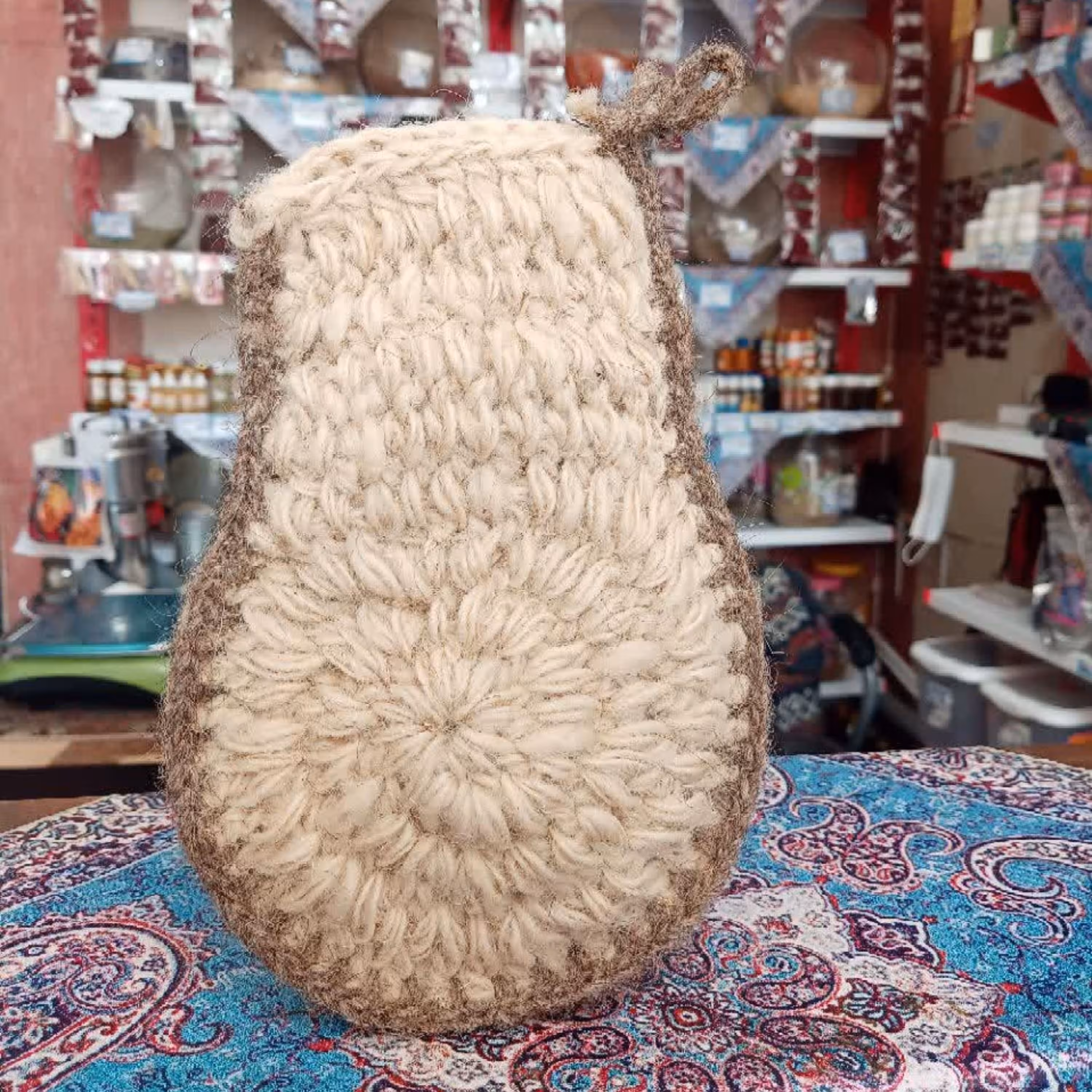 لیف حمام پشمی طبیعی دست بافت از پشم گوسفند