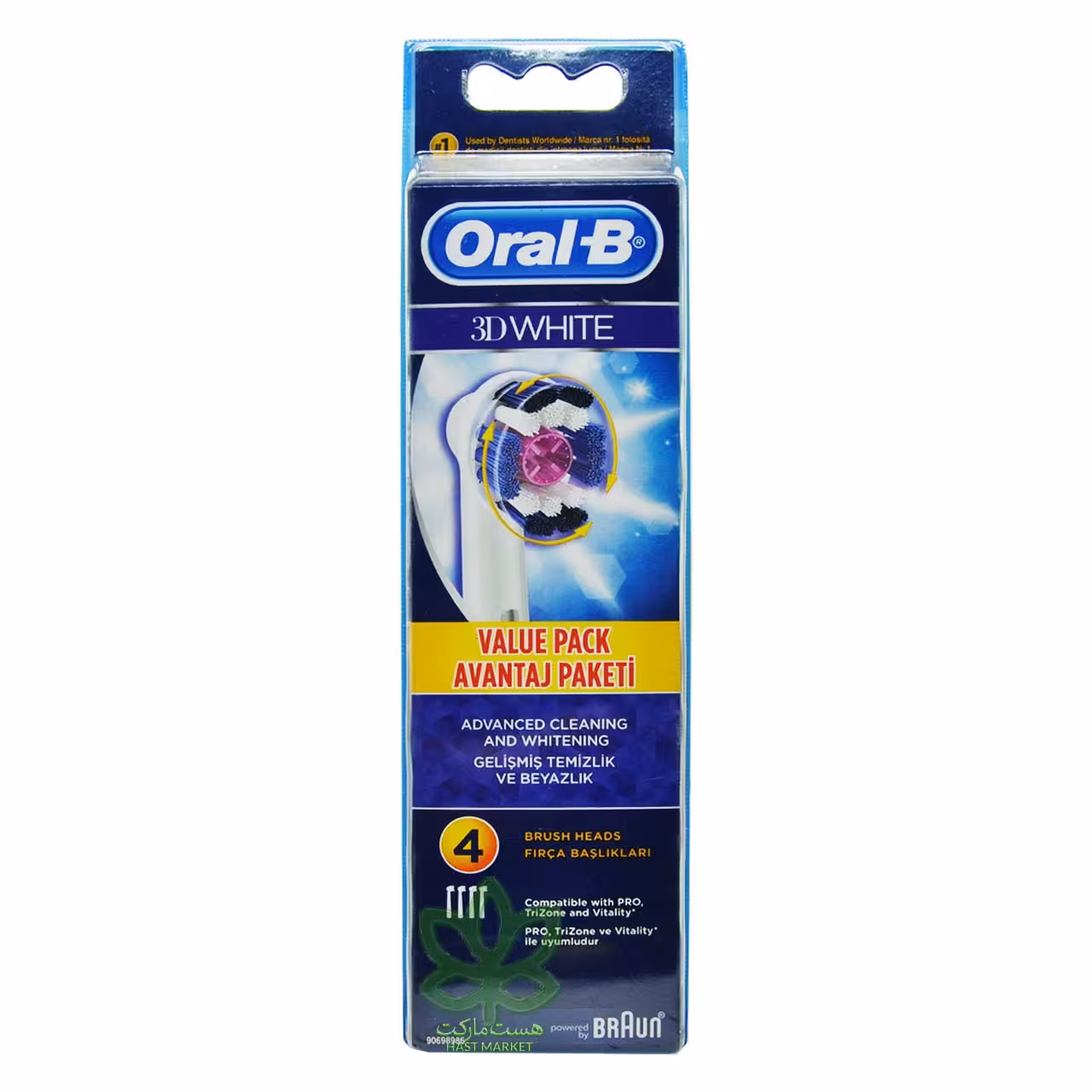 سری یدک مسواک برقی 3D white اورال بی 4 عدد - OralB
