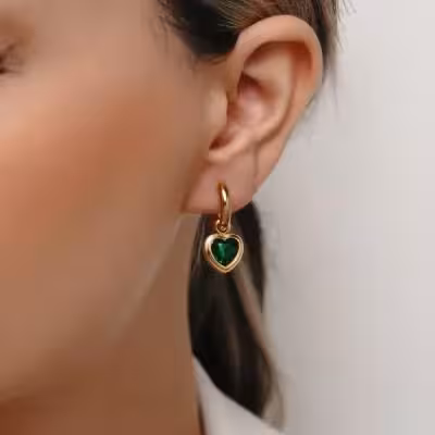 گوشواره با نگین سبز زمردی استیل عیار 316