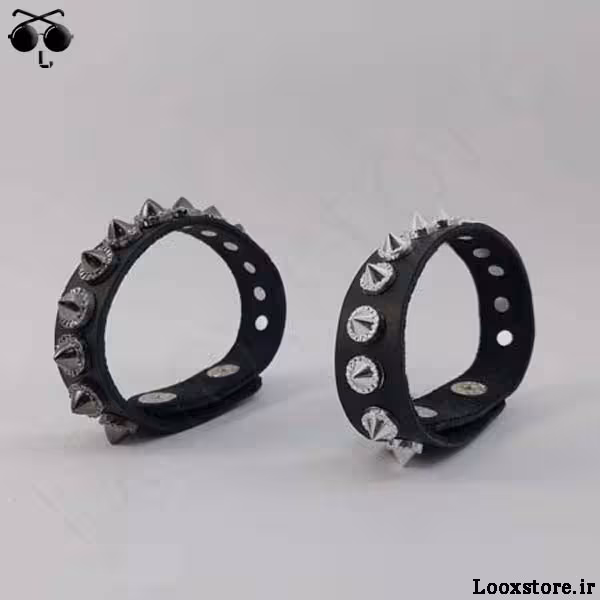 دستبند اسپایک نگین دار یه ردیف چرمی